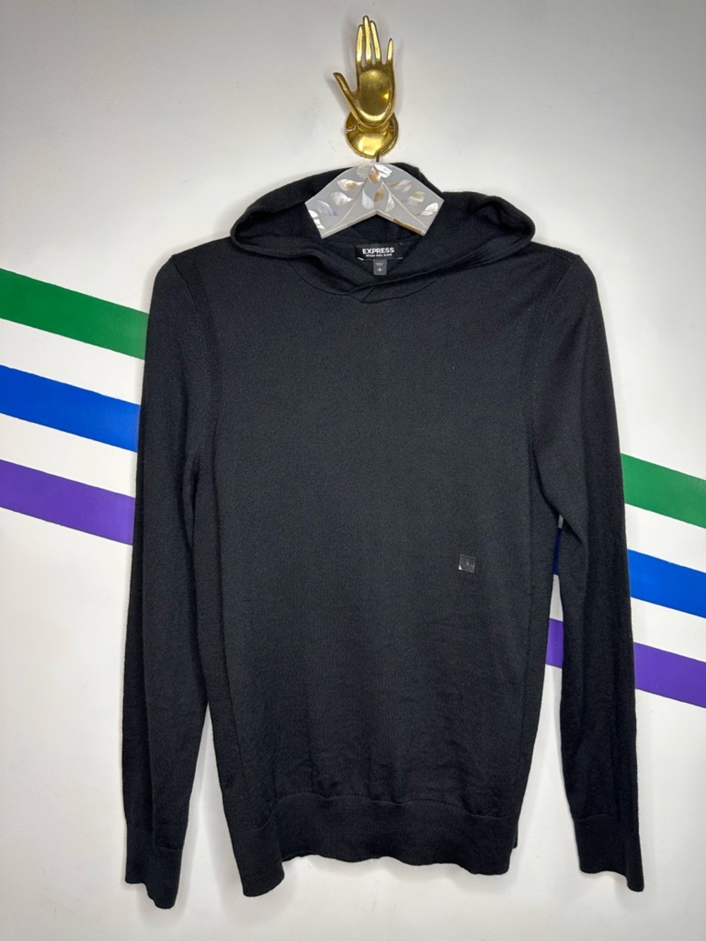 NEW Express merino wool blend black hoodie sweater men’s size small